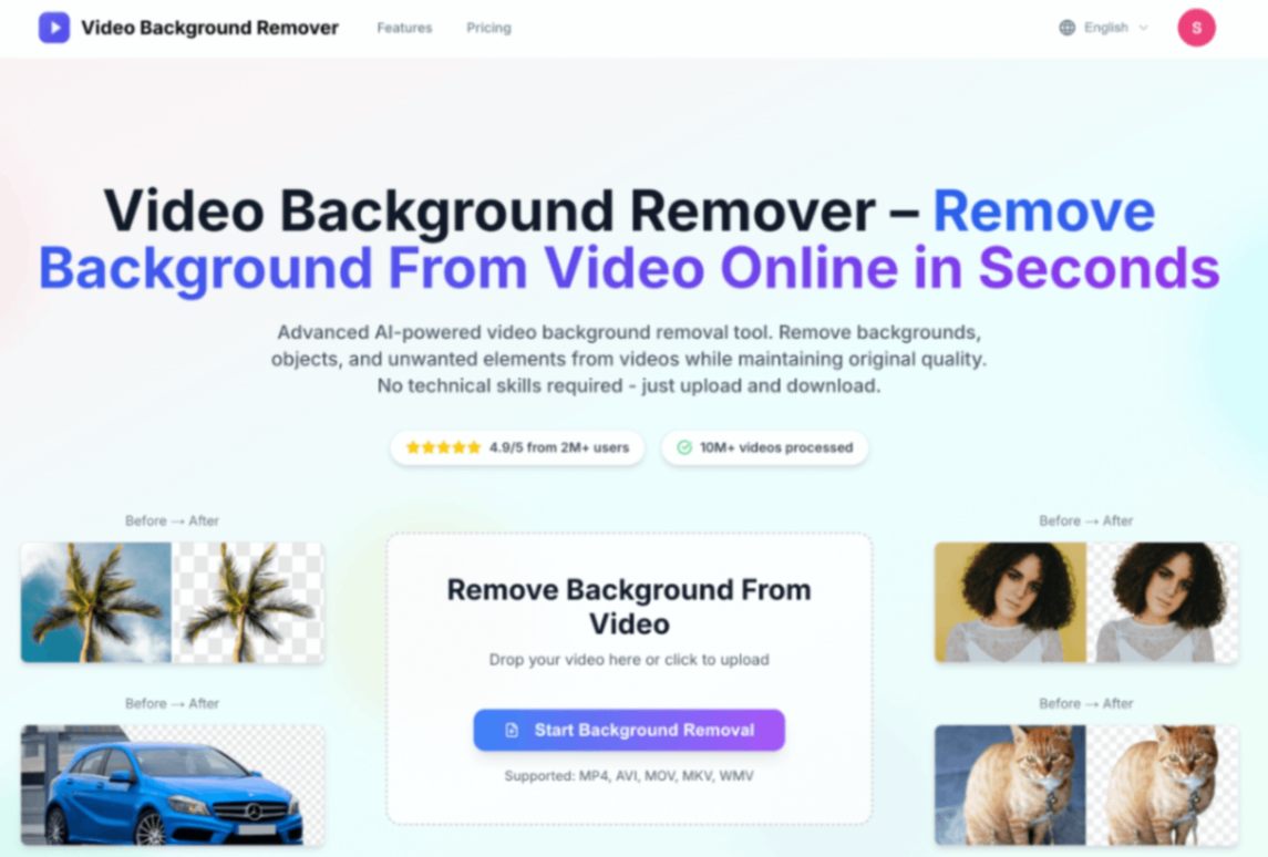 video background remover screenshot and logo